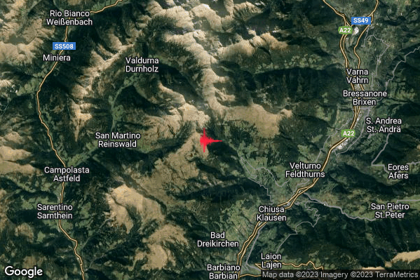 Lieve Terremoto M2.0 epicentro 7 km NW Villandro (BZ) alle 07:22:58 (05:22:58 UTC)