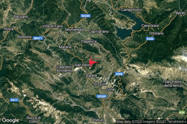 Debole Terremoto M2.7 epicentro 2 km N Barete (AQ) alle 14:06:20 (12:06:20 UTC)