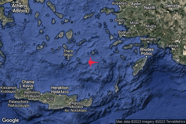 Severo Terremoto M5.2 epicentro Dodecanese Islands Greece [Sea: Greece] alle 22:00:34 (20:00:34 UTC)