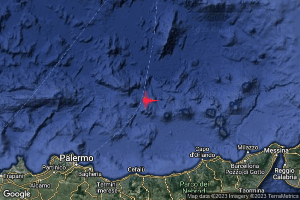 Debole Terremoto M2.3 epicentro Tirreno Meridionale (MARE) alle 04:54:35 (02:54:35 UTC)