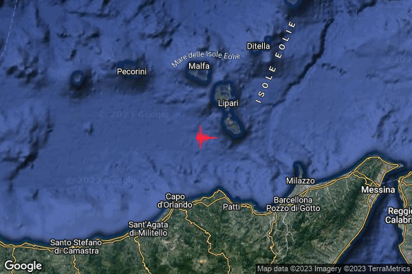 Debole Terremoto M2.7 epicentro Isole Eolie (Messina) alle 13:30:02 (11:30:02 UTC)