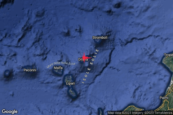Lieve Terremoto M2.1 epicentro Isole Eolie (Messina) alle 19:59:59 (17:59:59 UTC)