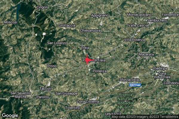Lieve Terremoto M2.2 epicentro 3 km SE Treia (MC) alle 22:50:59 (20:50:59 UTC)