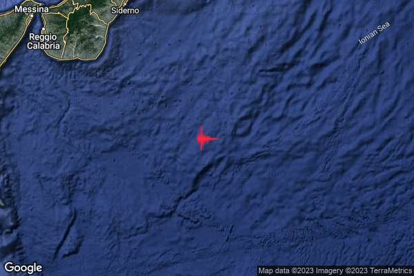 Leggero Terremoto M2.8 epicentro Mar Ionio Meridionale (MARE) alle 03:18:39 (01:18:39 UTC)