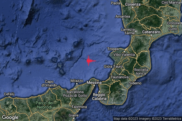 Lieve Terremoto M2.1 epicentro Tirreno Meridionale (MARE) alle 04:50:59 (02:50:59 UTC)