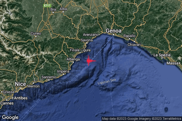 Leggero Terremoto M2.9 epicentro Costa Ligure centro-occidentale (Savona) alle 06:04:07 (04:04:07 UTC)