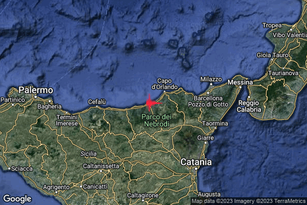 Debole Terremoto M2.4 epicentro Costa Siciliana nord-orientale (Messina) alle 17:06:40 (15:06:40 UTC)