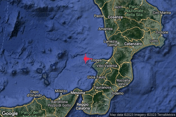 Debole Terremoto M2.5 epicentro Costa Calabra sud-occidentale (Catanzaro Vibo Valentia Reggio di Calabria) alle 20:55:07 (18:55:07 UTC)