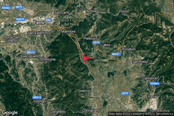 Debole Terremoto M2.6 epicentro 2 km W Colli sul Velino (RI) alle 22:44:15 (20:44:15 UTC)