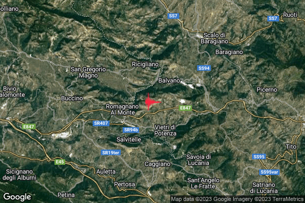 Debole Terremoto M2.4 epicentro 3 km SW Balvano (PZ) alle 09:52:58 (07:52:58 UTC)