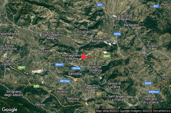 Debole Terremoto M2.3 epicentro 3 km NW Vietri di Potenza (PZ) alle 10:34:06 (08:34:06 UTC)