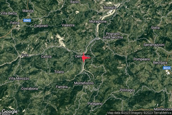 Lieve Terremoto M2.1 epicentro 5 km N Montefiorino (MO) alle 16:14:35 (14:14:35 UTC)