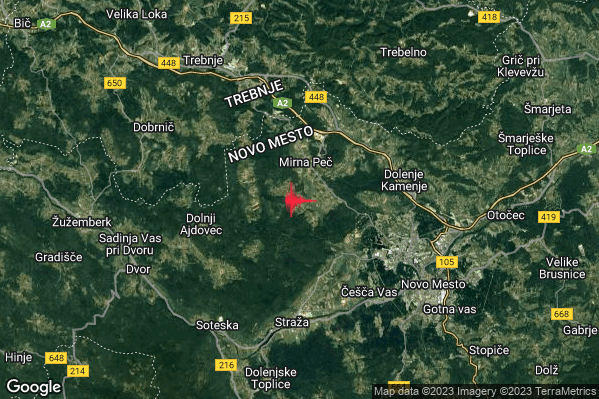 Debole Terremoto M2.4 epicentro Slovenia (SLOVENIA) alle 05:14:27 (03:14:27 UTC)