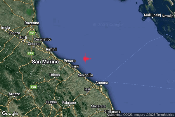 Leggero Terremoto M3.1 epicentro Costa Marchigiana Pesarese (Pesaro-Urbino) alle 13:27:33 (11:27:33 UTC)