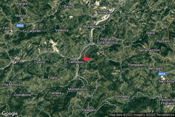 Lieve Terremoto M2.2 epicentro 5 km SW Prignano sulla Secchia (MO) alle 20:13:09 (18:13:09 UTC)