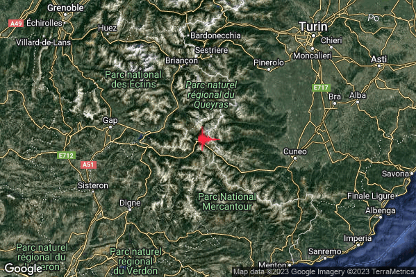 Lieve Terremoto M2.1 epicentro Confine Italia-Francia (FRANCIA) alle 03:31:15 (01:31:15 UTC)