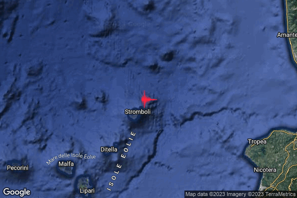 Leggero Terremoto M3.0 epicentro Isole Eolie (Messina) alle 04:53:56 (02:53:56 UTC)