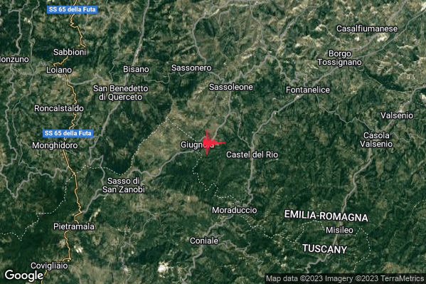 Lieve Terremoto M2.0 epicentro 3 km W Castel del Rio (BO) alle 08:44:38 (06:44:38 UTC)