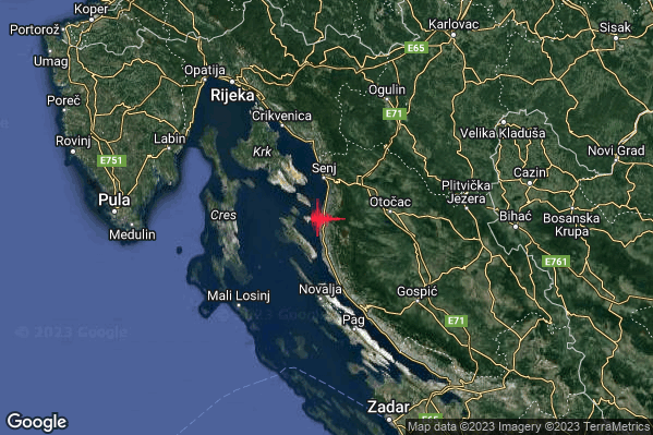Leggero Terremoto M2.8 epicentro Costa Croata Settentrionale (CROAZIA) alle 14:05:13 (12:05:13 UTC)