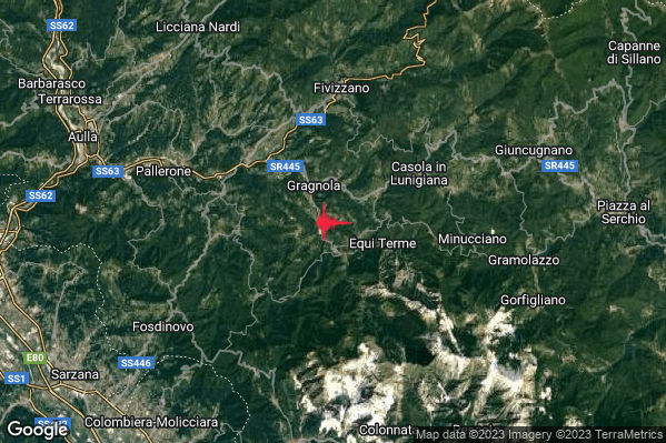 Lieve Terremoto M2.1 epicentro 5 km SW Casola in Lunigiana (MS) alle 15:22:19 (13:22:19 UTC)