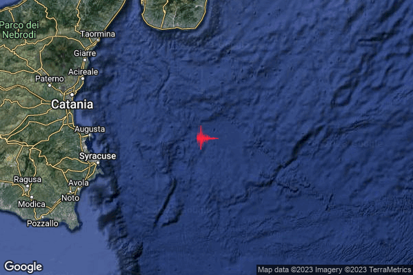 Debole Terremoto M2.3 epicentro Mar Ionio Meridionale (MARE) alle 18:06:27 (16:06:27 UTC)