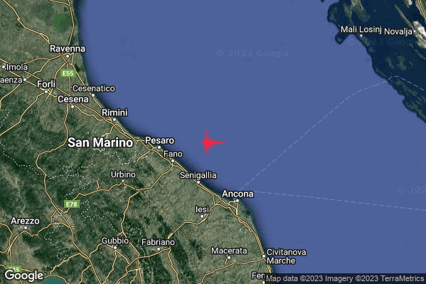 Debole Terremoto M2.7 epicentro Costa Marchigiana Pesarese (Pesaro-Urbino) alle 08:16:13 (06:16:13 UTC)