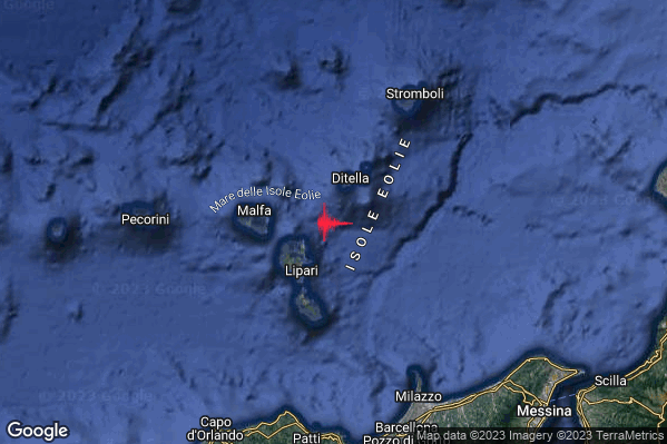 Lieve Terremoto M2.2 epicentro Isole Eolie (Messina) alle 22:31:32 (20:31:32 UTC)