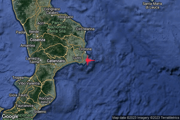 Lieve Terremoto M2.1 epicentro Costa Ionica Crotonese (Crotone) alle 16:38:58 (14:38:58 UTC)