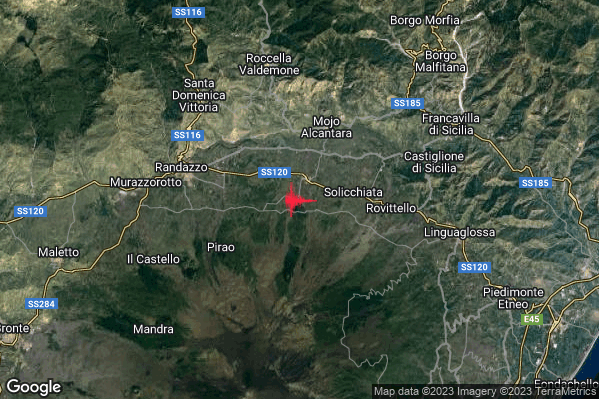 Lieve Terremoto M2.0 epicentro 5 km SW Moio Alcantara (ME) alle 23:34:49 (21:34:49 UTC)