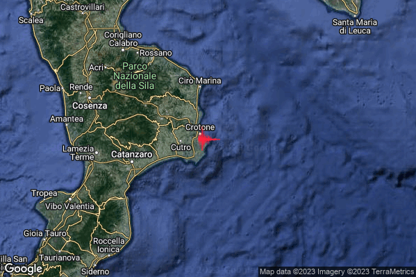 Lieve Terremoto M2.1 epicentro Costa Ionica Crotonese (Crotone) alle 02:31:23 (00:31:23 UTC)