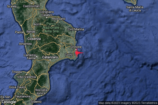 Lieve Terremoto M2.2 epicentro Costa Ionica Crotonese (Crotone) alle 06:03:28 (04:03:28 UTC)