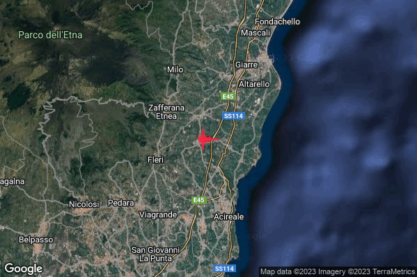 Lieve Terremoto M2.1 epicentro 2 km S Santa Venerina (CT) alle 03:52:34 (01:52:34 UTC)