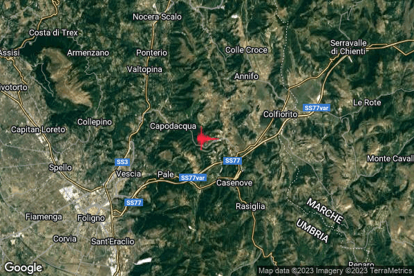 Leggero Terremoto M2.8 epicentro 8 km SE Valtopina (PG) alle 22:42:43 (20:42:43 UTC)
