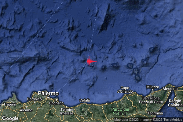 Debole Terremoto M2.3 epicentro Tirreno Meridionale (MARE) alle 02:21:11 (00:21:11 UTC)