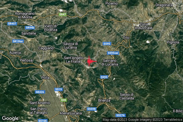 Debole Terremoto M2.4 epicentro 3 km W Satriano di Lucania (PZ) alle 13:34:32 (11:34:32 UTC)