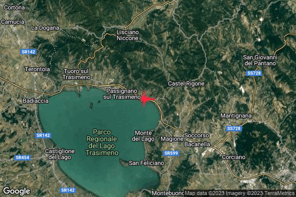 Leggero Terremoto M2.9 epicentro 3 km E Passignano sul Trasimeno (PG) alle 15:02:30 (13:02:30 UTC)