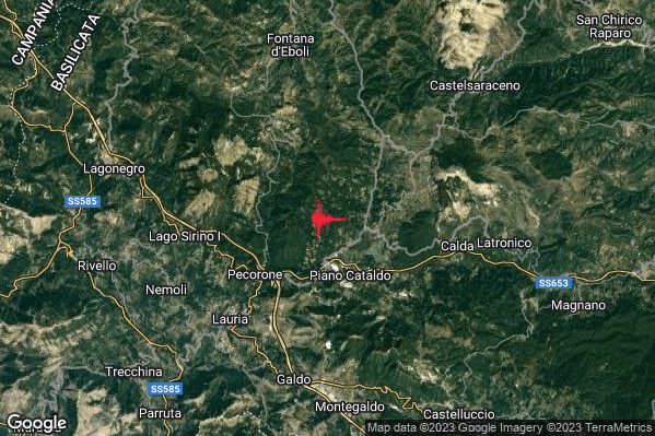 Debole Terremoto M2.7 epicentro 8 km NE Lauria (PZ) alle 03:02:29 (01:02:29 UTC)