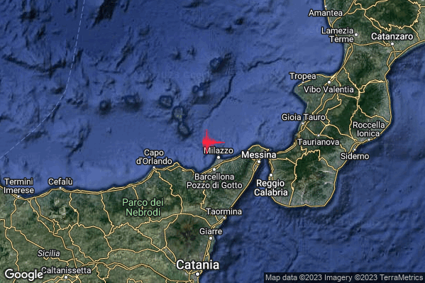 Lieve Terremoto M2.0 epicentro Costa Siciliana nord-orientale (Messina) alle 14:54:52 (12:54:52 UTC)