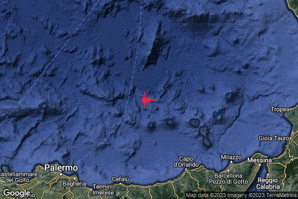 Debole Terremoto M2.3 epicentro Tirreno Meridionale (MARE) alle 05:48:46 (03:48:46 UTC)