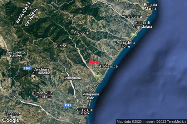 Lieve Terremoto M2.2 epicentro 3 km W Trebisacce (CS) alle 18:17:58 (16:17:58 UTC)