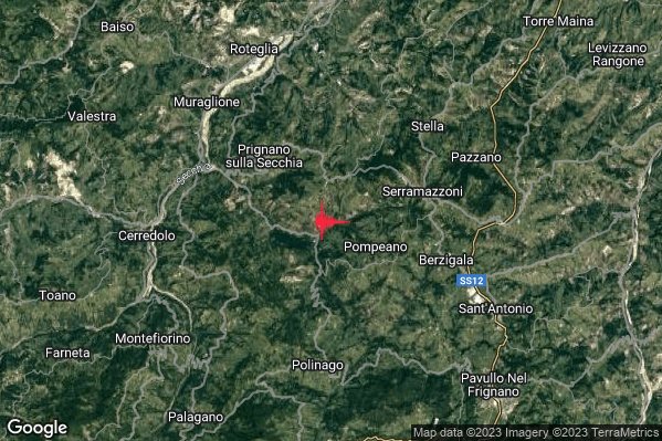 Lieve Terremoto M2.1 epicentro 4 km SE Prignano sulla Secchia (MO) alle 01:15:29 (23:15:29 UTC)