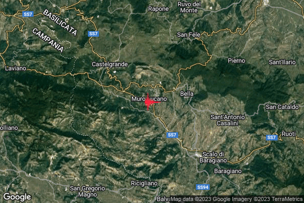 Debole Terremoto M2.7 epicentro 1 km SE Muro Lucano (PZ) alle 09:28:46 (07:28:46 UTC)