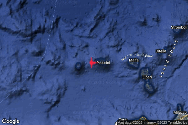 Lieve Terremoto M2.1 epicentro Isole Eolie (Messina) alle 21:24:40 (19:24:40 UTC)