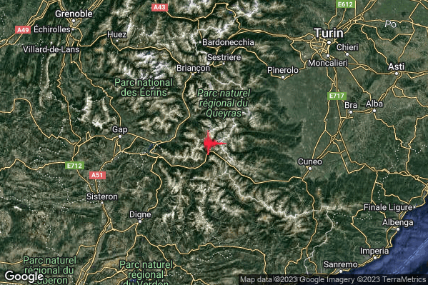 Debole Terremoto M2.3 epicentro Confine Italia-Francia (FRANCIA) alle 05:40:26 (03:40:26 UTC)