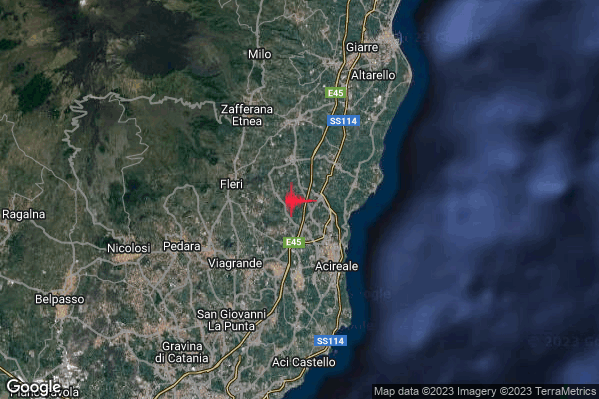 Leggero Terremoto M3.2 epicentro 4 km NW Acireale (CT) alle 03:22:55 (01:22:55 UTC)