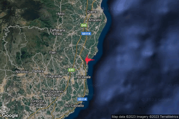 Debole Terremoto M2.6 epicentro 3 km NE Acireale (CT) alle 03:26:24 (01:26:24 UTC)