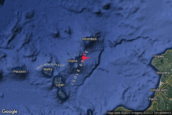 Leggero Terremoto M2.8 epicentro Isole Eolie (Messina) alle 16:35:07 (14:35:07 UTC)