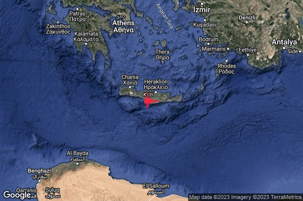 Severo Terremoto M5.3 epicentro Crete Greece [Land: Greece] alle 20:58:54 (18:58:54 UTC)
