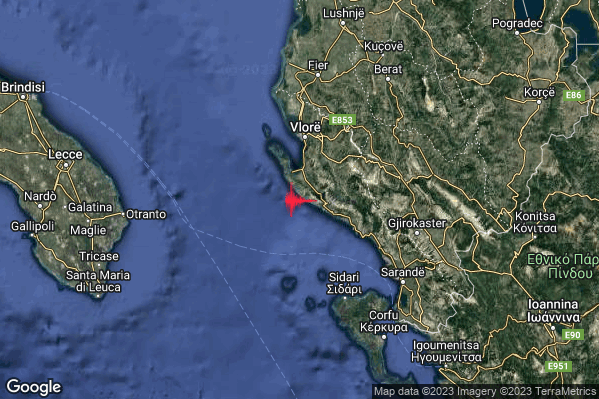 Leggero Terremoto M3.2 epicentro Costa Albanese meridionale (ALBANIA) alle 23:17:06 (21:17:06 UTC)