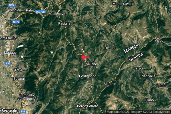 Debole Terremoto M2.5 epicentro 2 km NW Sellano (PG) alle 10:46:35 (08:46:35 UTC)